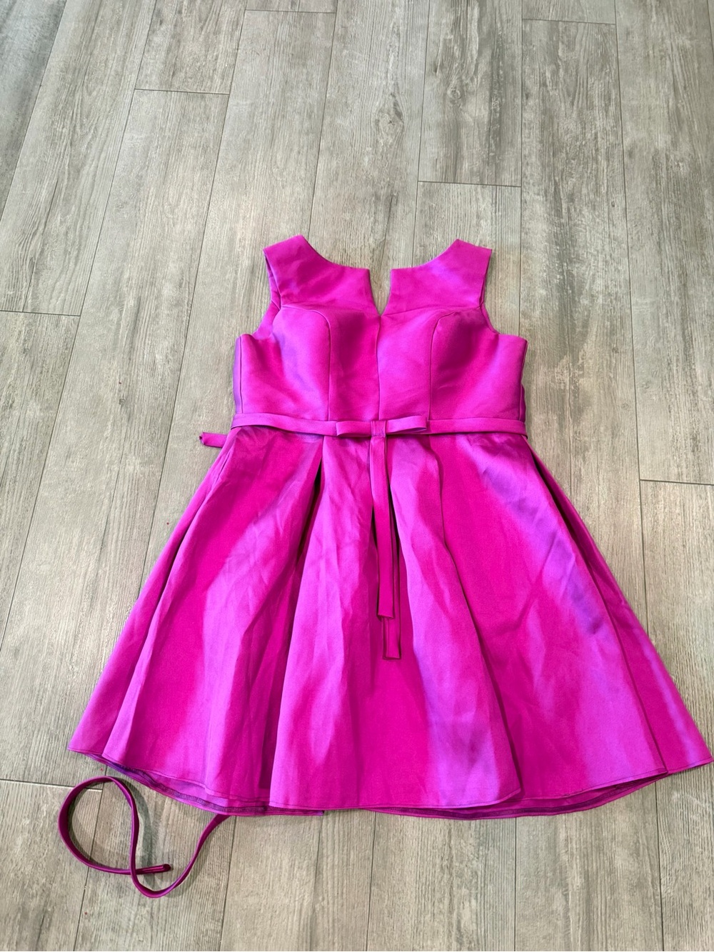 Bright Fuchsia Sleeveless Fit-and-Flare Dress with Waist Tie
